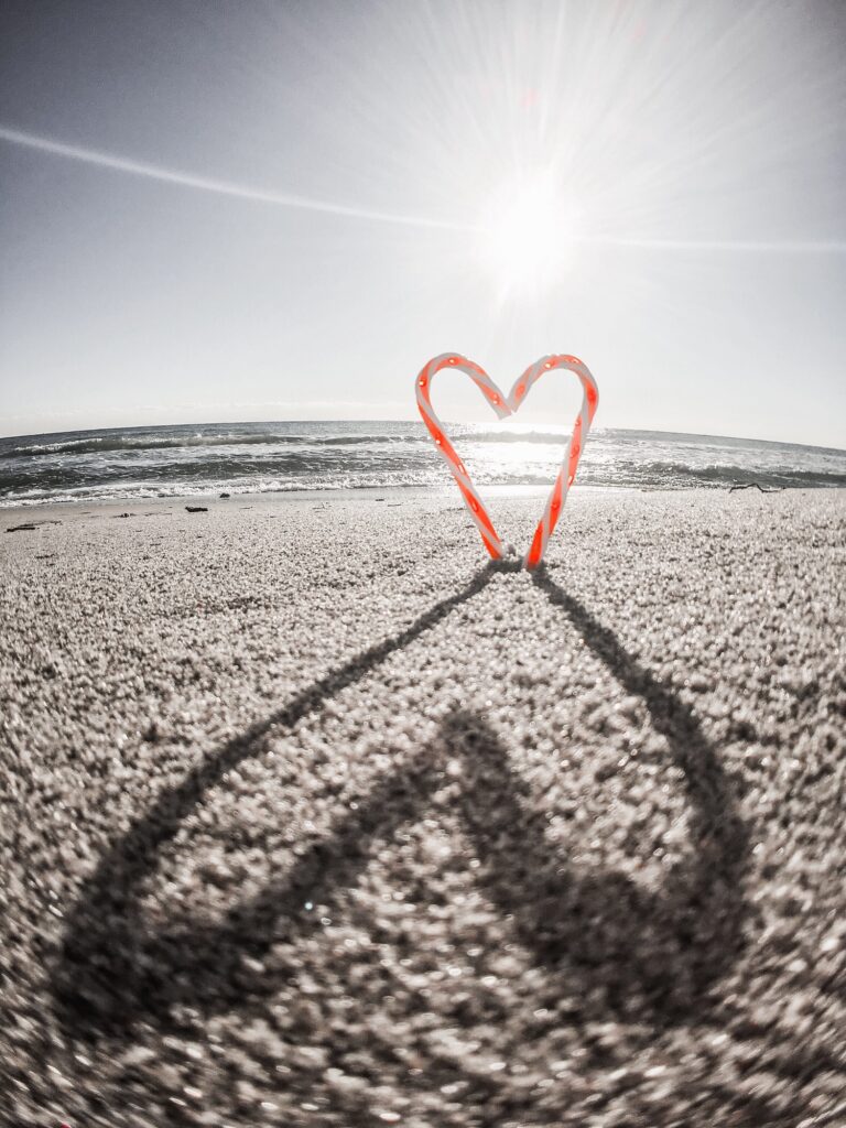 Candycane heart on the beach