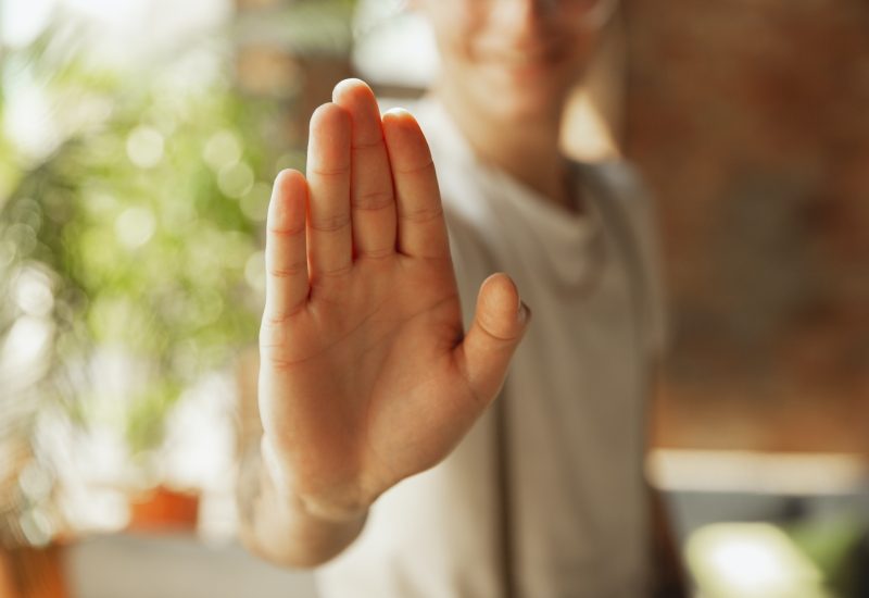 Close up of male hand showing sign of stoping, rejectioning